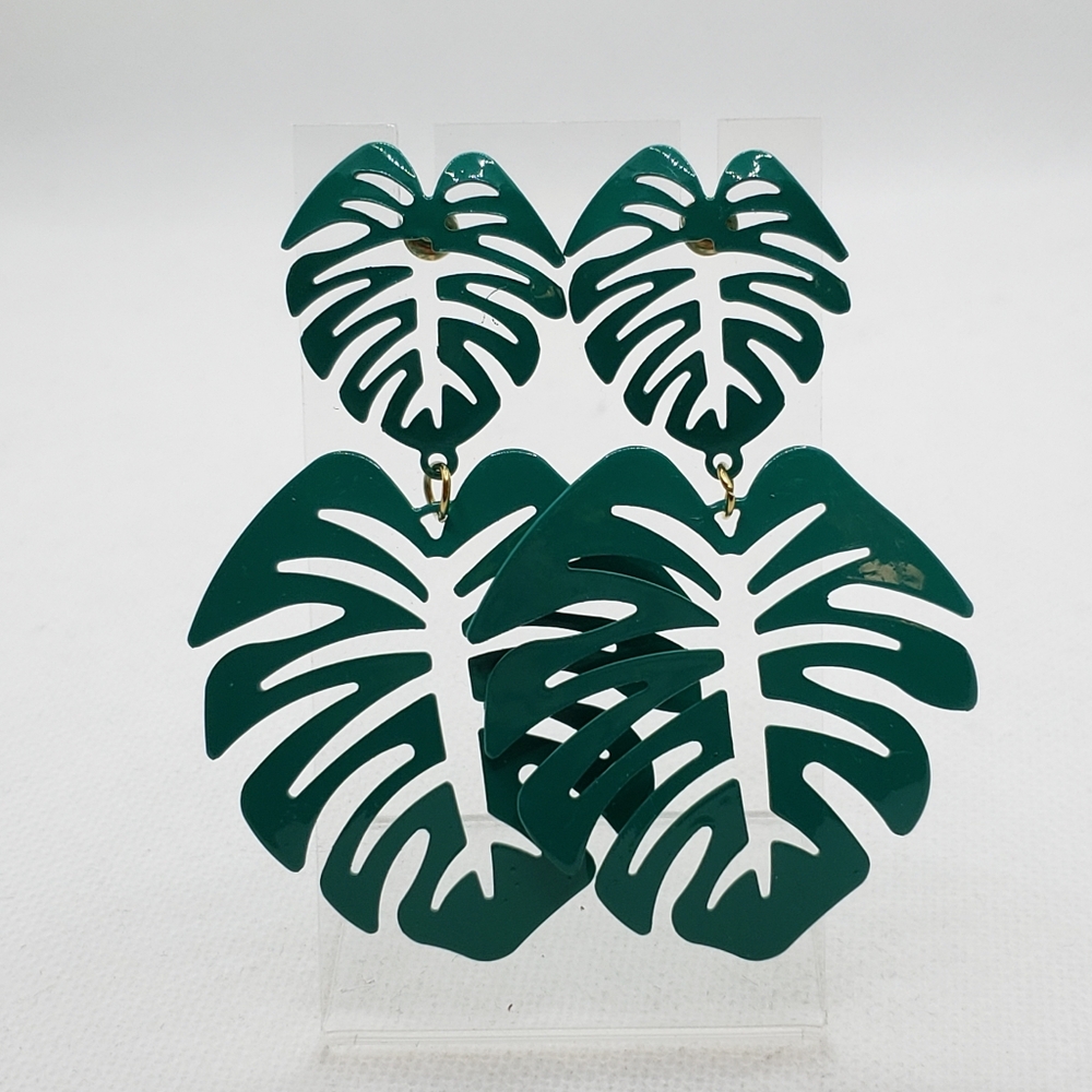 Green Leaf Statement Earrings